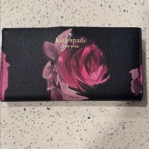 Kate Spade Black and Pink Rose Wallet